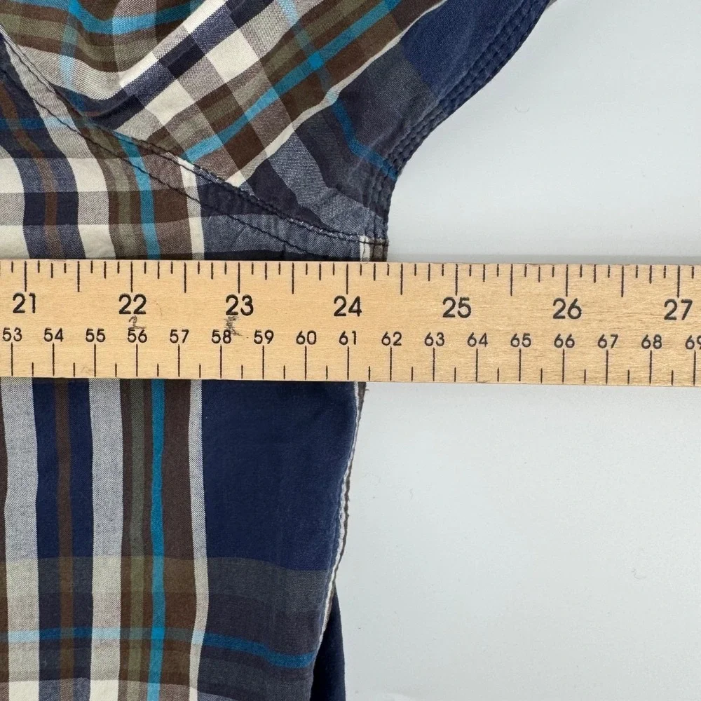 The North Face Button Down Shirt Mens XL Blue Brown Plaid Long Sleeve Cotton